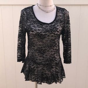 Black & Silver Lace 3/4 Sleeve Top Size L Large*